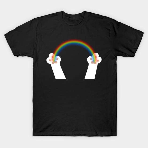 Rainbow in White Animal Paws T-Shirt by Rebekah Thompson